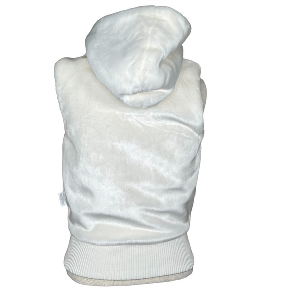 Old Navy Women’s Ivory Reversible Faux Fur Lined Sweatshirt Hooded Vest S NWT - Picture 12 of 16